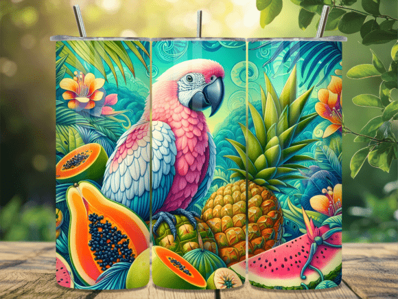 Download Tropical Parrot Fruit Summer Tumbler PNG - Summer tumbler Collection