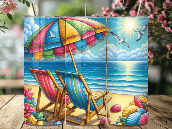 Download Tropical Beach Chairs Summer Tumbler PNG - Summer tumbler Collection