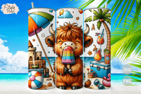 Download Highland Cow Beach Summer Tumbler Wrap - Premium Resources