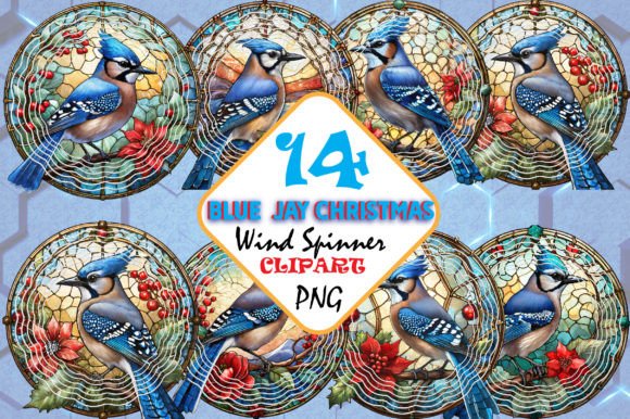 Download Stained Glass Blue Jay Bird Wind Spinner - Premium Bundle