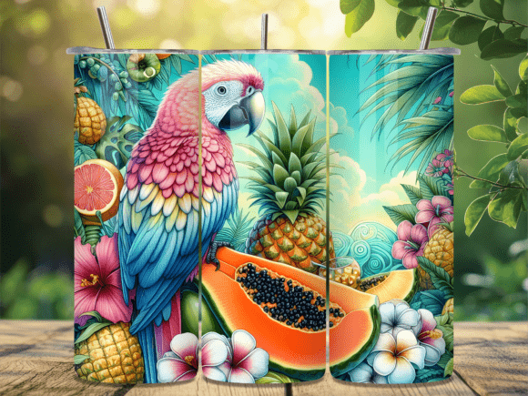 Download Tropical Parrot Fruit Summer Tumbler PNG - Summer tumbler Collection