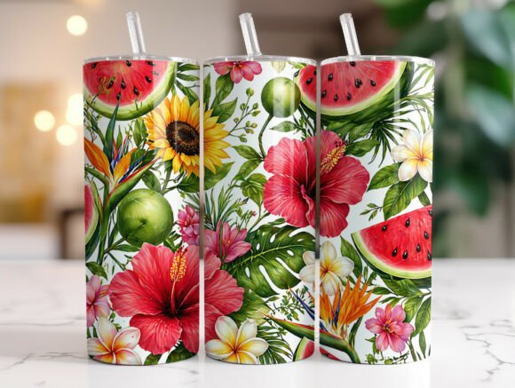 Download Tropical Fruit Floral Summer Tumbler PNG - Summer tumbler Collection